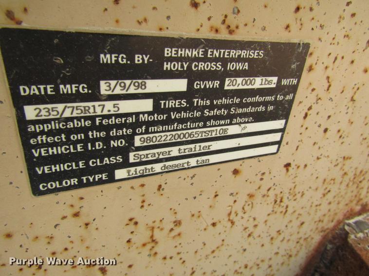 image for item DB5985 1998 Behnke B-B nurse tank trailer