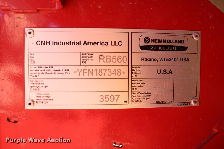 image for item DC3505 2015 New Holland Rollbelt 560 specialty crop round baler