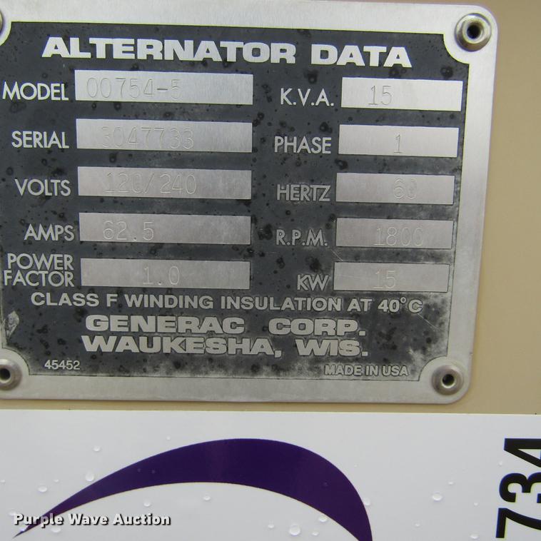 image for item DD2734 1998 Generac 00754-5 generator