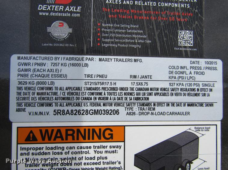 image for item DE6655 2016 Maxey A826 Drop-N-Load car trailer