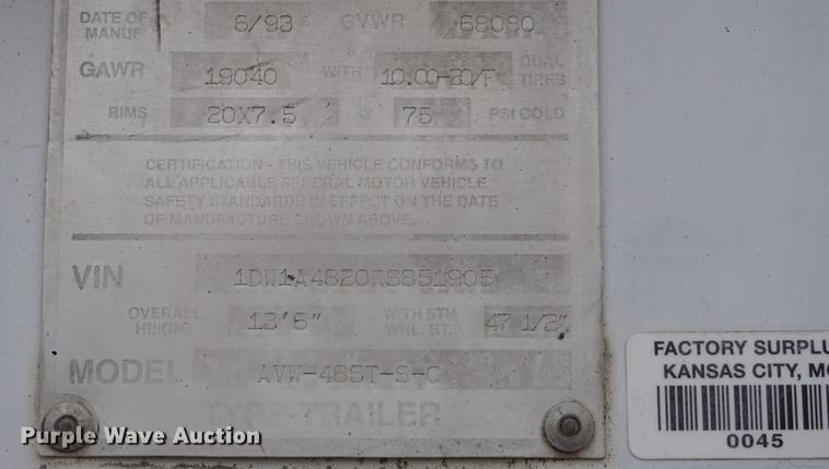 image for item DB0452 1994 Stoughton AVW485TSC dry van trailer