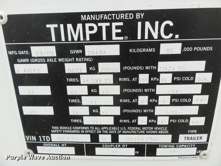 image for item DB7201 2009 Timpte double hopper bottom grain trailer