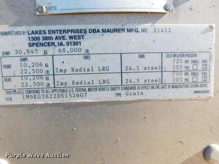 image for item DC8421 2013 Maurer double hopper bottom grain trailer