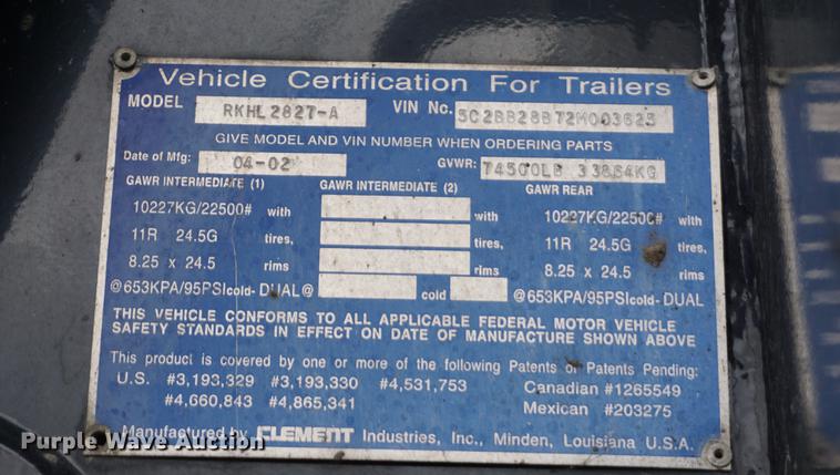 image for item DE3106 2002 Clement RKHL2827A end dump trailer