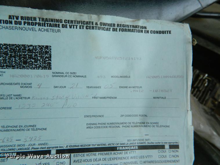 image for item DB1152 2005 Arctic Cat 500 ATV