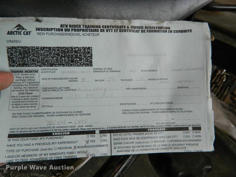 image for item DB1152 2005 Arctic Cat 500 ATV