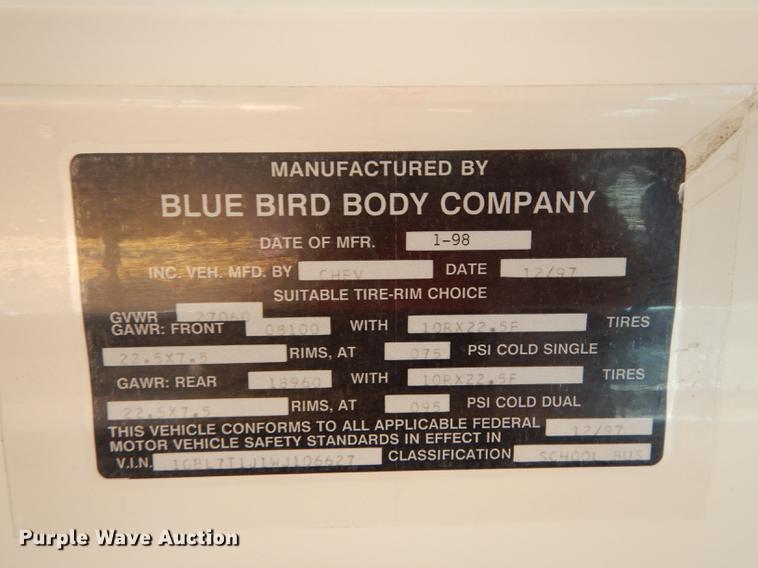image for item DC0317 1998 Chevrolet Blue Bird school bus