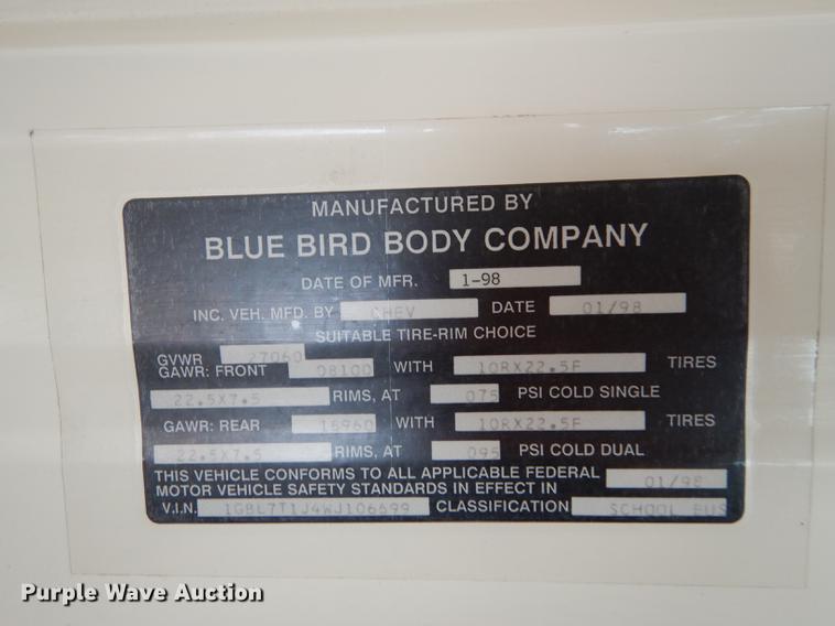 image for item DC0352 1998 Chevrolet Blue Bird school bus