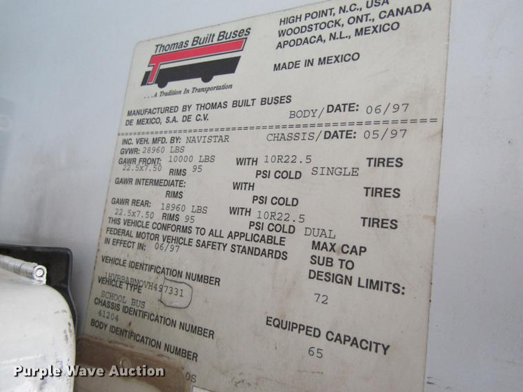 image for item DD8736 1997 International 3800 Thomas school bus