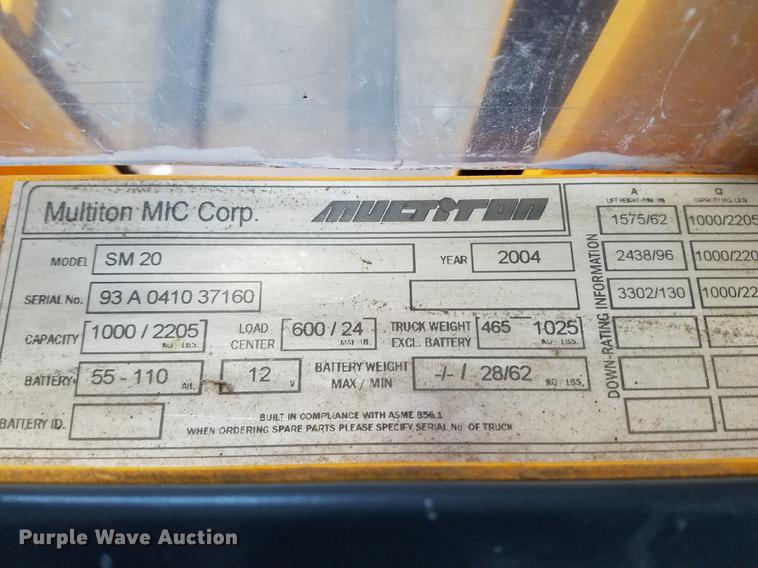 image for item G1063 2004 Multiton SM20 lift