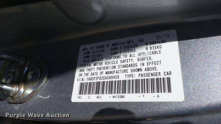 image for item DC0704 2012 Honda Accord