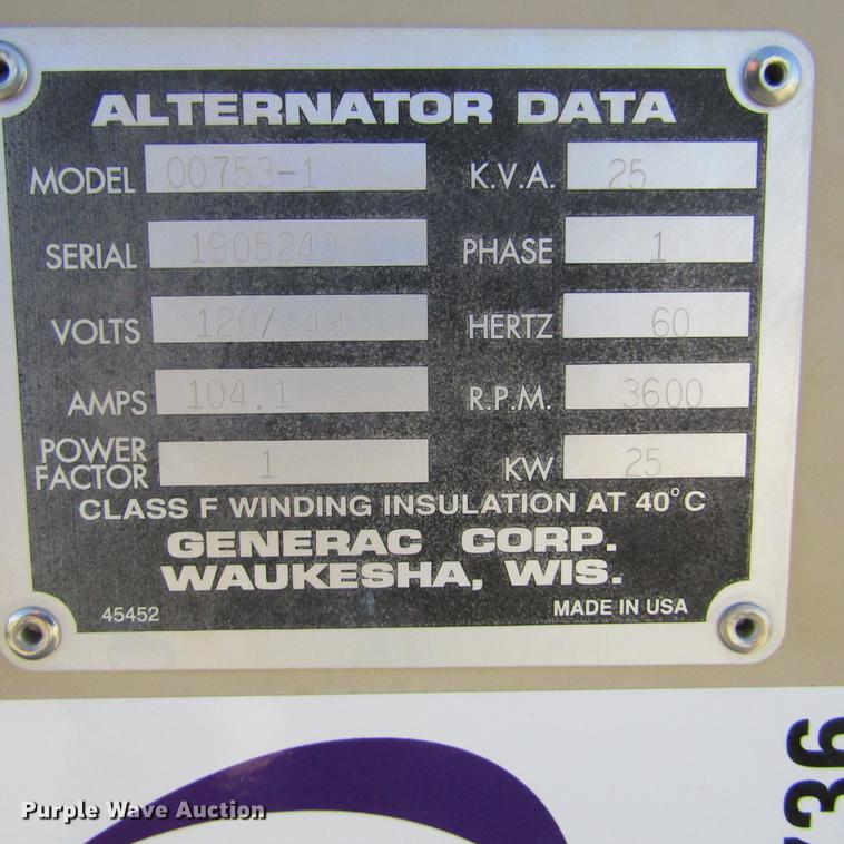 image for item DD2736 1998 Generac 00753-1 generator