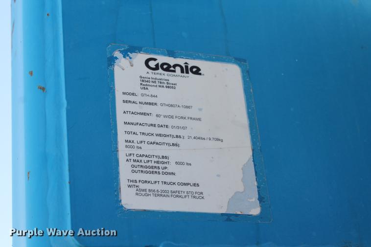 image for item DB5129 2007 Genie GTH-844 telehandler