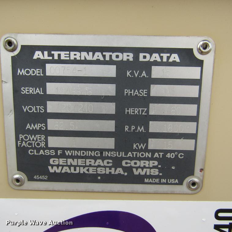 image for item DD2740 1998 Generac 00754-1 generator