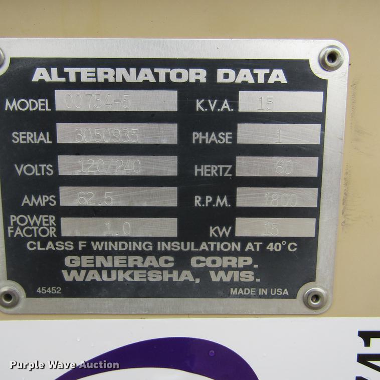 image for item DD2741 1998 Generac 00754-5 generator