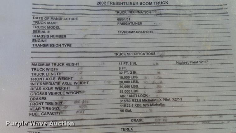 image for item DP9583 2002 Freightliner FL80 crane truck
