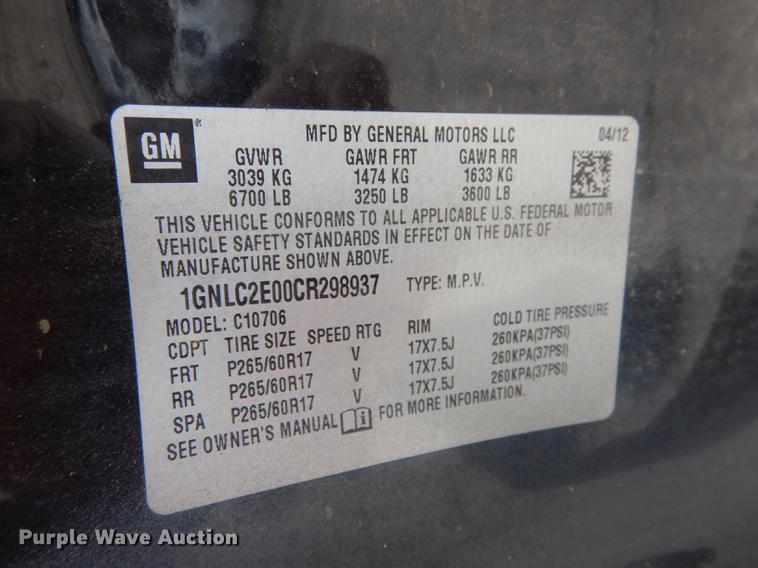 image for item DC0357 2012 Chevrolet Tahoe Police SUV