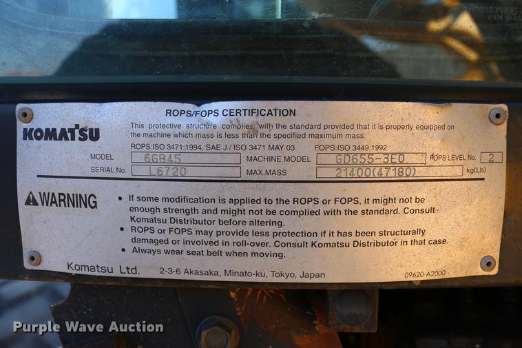 image for item DC7672 2007 Komatsu GD655-3E0 motor grader