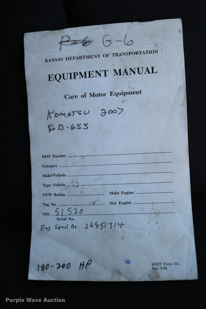 image for item DC7672 2007 Komatsu GD655-3E0 motor grader