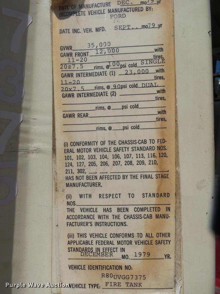 image for item DE3587 1979 Ford 8000 tanker fire truck