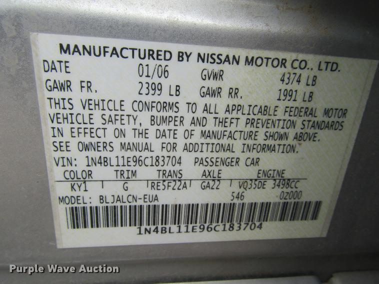 image for item DE6685 2006 Nissan Altima