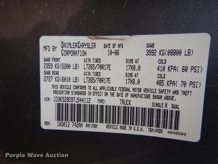 image for item DC0361 2007 Dodge Ram 2500 pickup truck