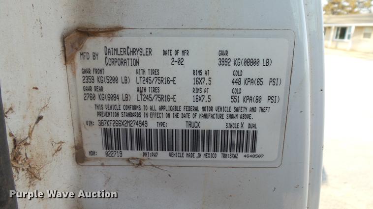 image for item DC5583 2002 Dodge Ram 2500 pickup truck