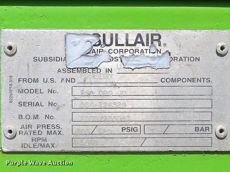image for item DC7377 1998 Sullair 250DPQJD air compressor