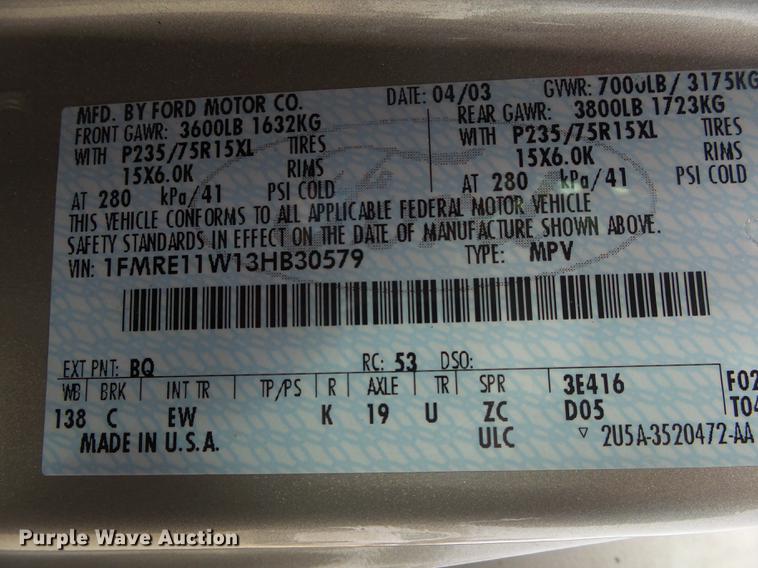 image for item DE3588 2003 Ford E150 XLT van