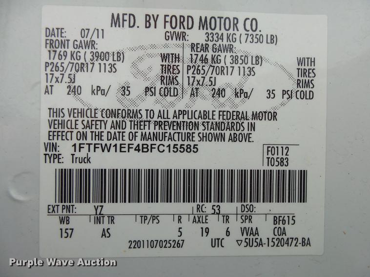 image for item DE3590 2011 Ford F150 XL SuperCrew pickup truck