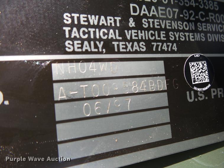 image for item DE3596 1997 Stewart Stevenson M-1078 flatbed truck