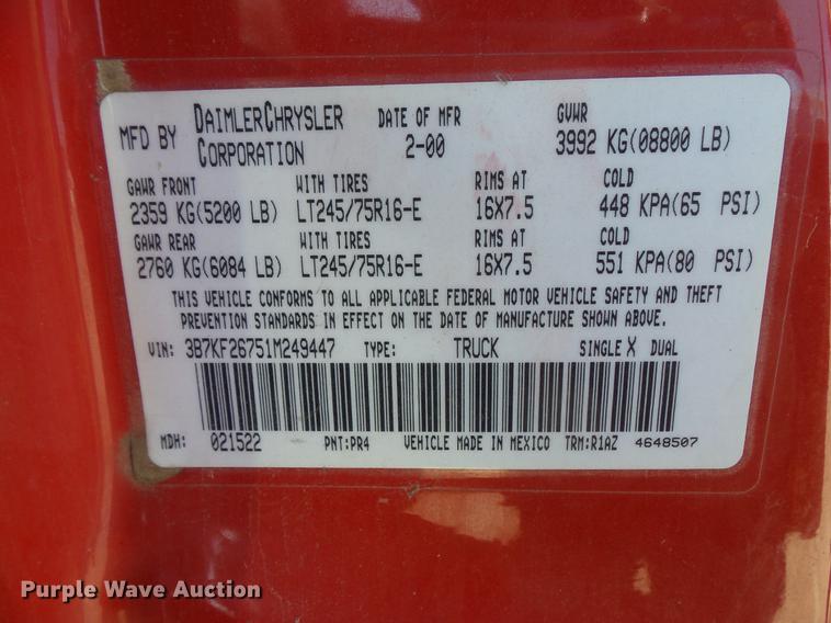 image for item DV9618 2001 Dodge Ram 2500 pickup truck