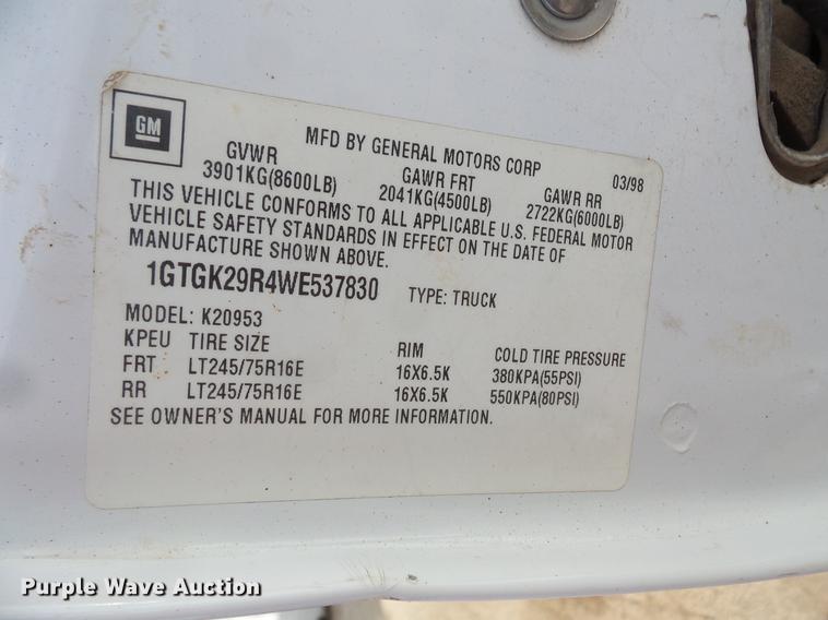 image for item DV9667 1998 GMC Sierra 2500 Ext. Cab utility bed pickup truck