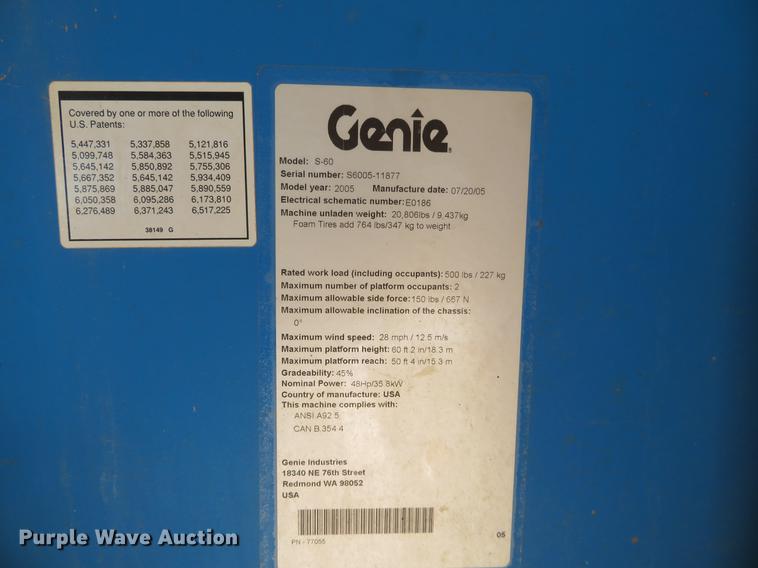 image for item DC0908 2005 Genie S60 boom lift
