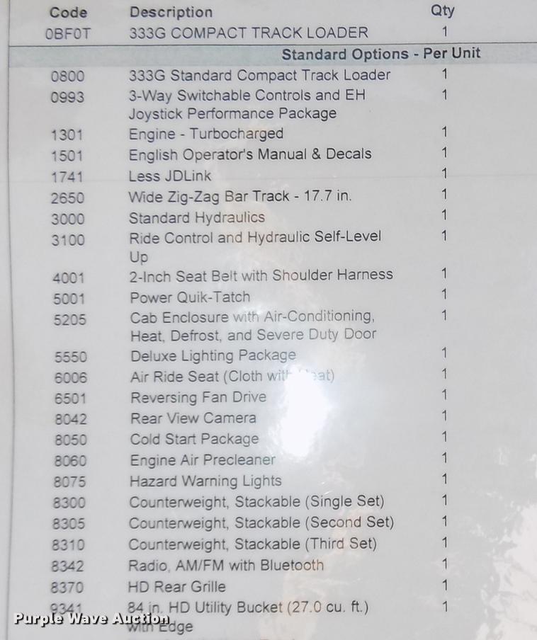 image for item DD2810 2017 John Deere 333G skid steer