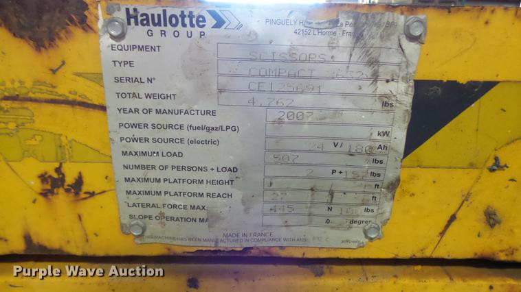 image for item DP9568 2007 Haulotte 2632E scissor lift