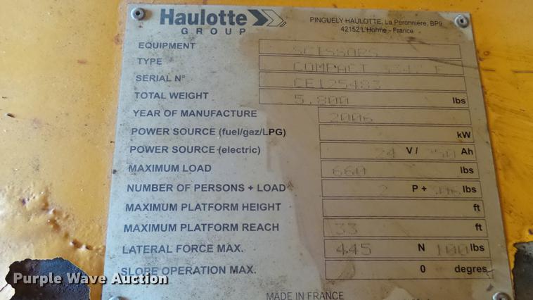 image for item DP9571 2006 Haulotte 3347E scissor lift