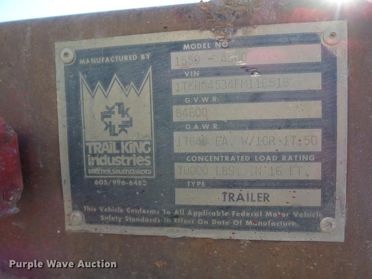 image for item EI9775 1986 Trail King TK1550 low boy equipment trailer