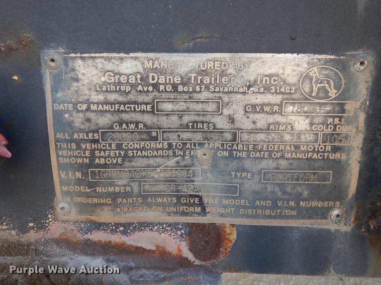 image for item DC0434 1984 Great Dane GP-42 flatbed trailer