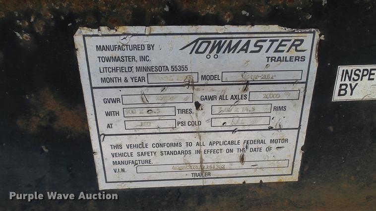 image for item DW9521 1997 Towmaster OT-20LP equipment trailer