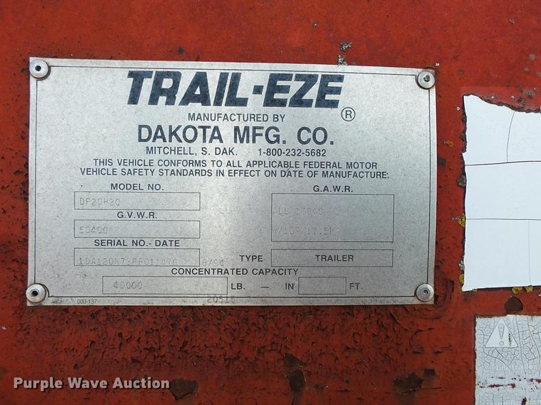 image for item DW9528 1994 Trail-Eze DP20H20 equipment trailer