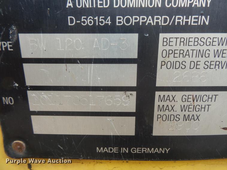 image for item DW9548 2002 Bomag BW120AD-3 double drum vibratory roller