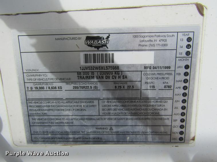 image for item DE6675 1999 Wabash dry van trailer