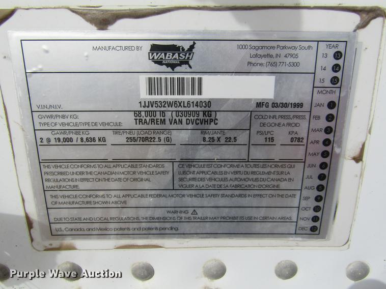 image for item DE6679 1999 Wabash dry van trailer