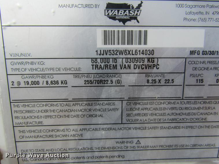 image for item DE6679 1999 Wabash dry van trailer