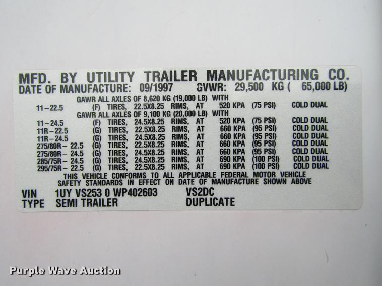 image for item DE6681 1998 Utility dry van trailer