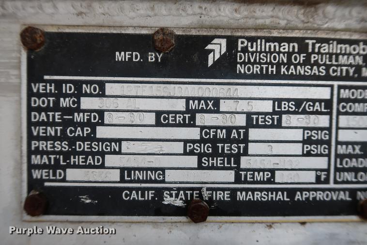image for item DF3623 1980 Pullman Trailmobile F15S-42CI tank trailer