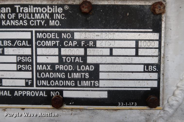 image for item DF3623 1980 Pullman Trailmobile F15S-42CI tank trailer