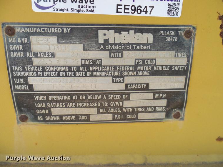 image for item EE9647 1990 Phelan/Talbert WTT-50H-FN-T1 lowboy equipment trailer