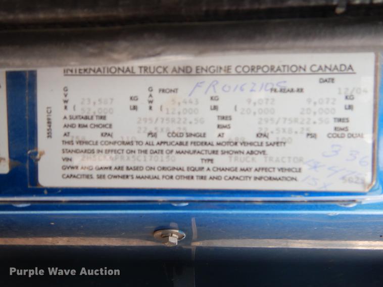 image for item EJ9873 2005 International 9900ix semi truck